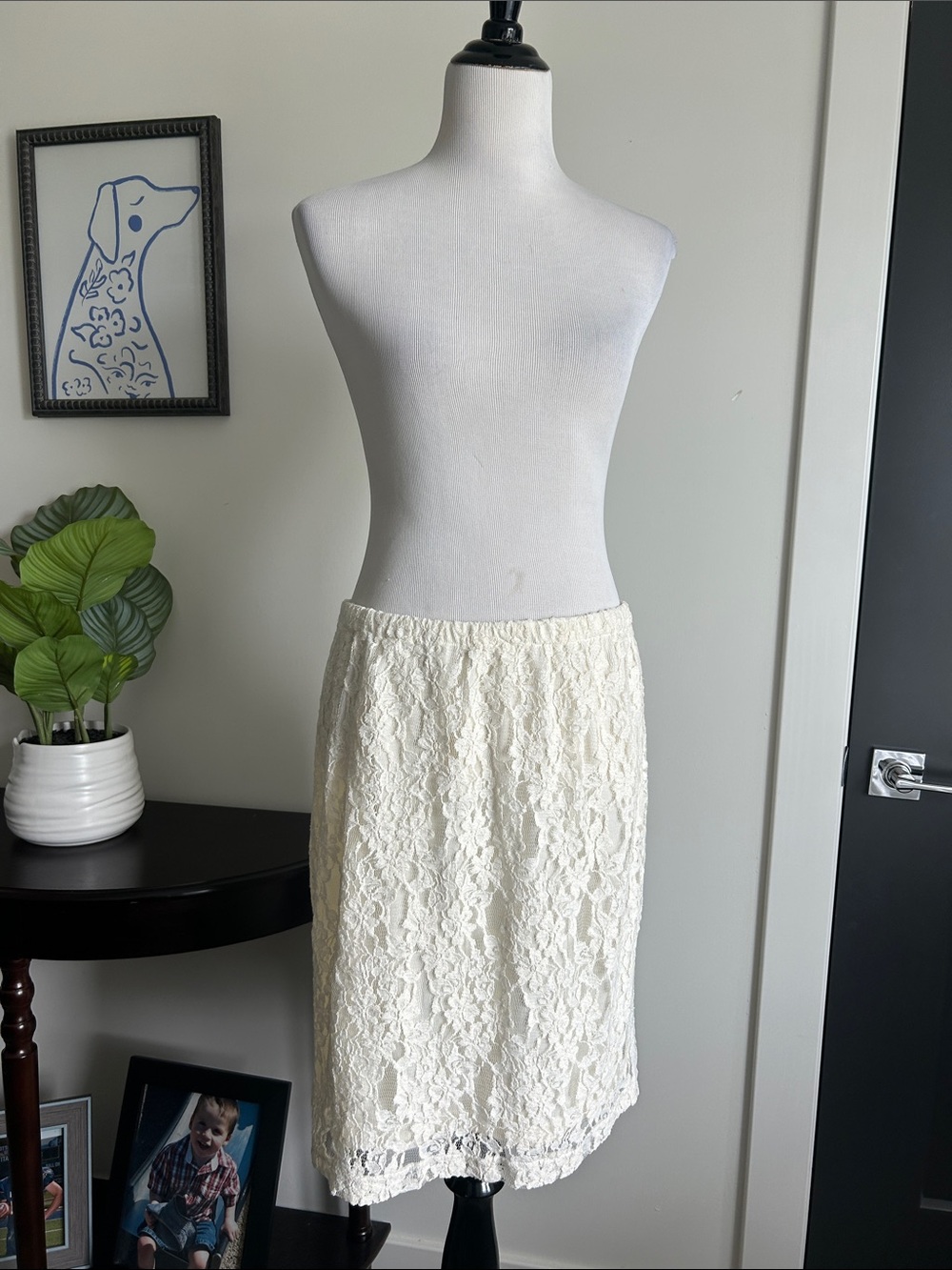 🆕 Cato L ivory Cream Lace stretchy summer Pencil Skirt